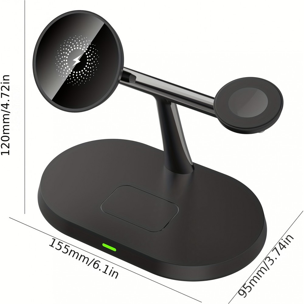 Station de charge sans fil magnétique 3-en-1 à socle ovale pour iPhone (MagSafe) et Apple Watch - Noir