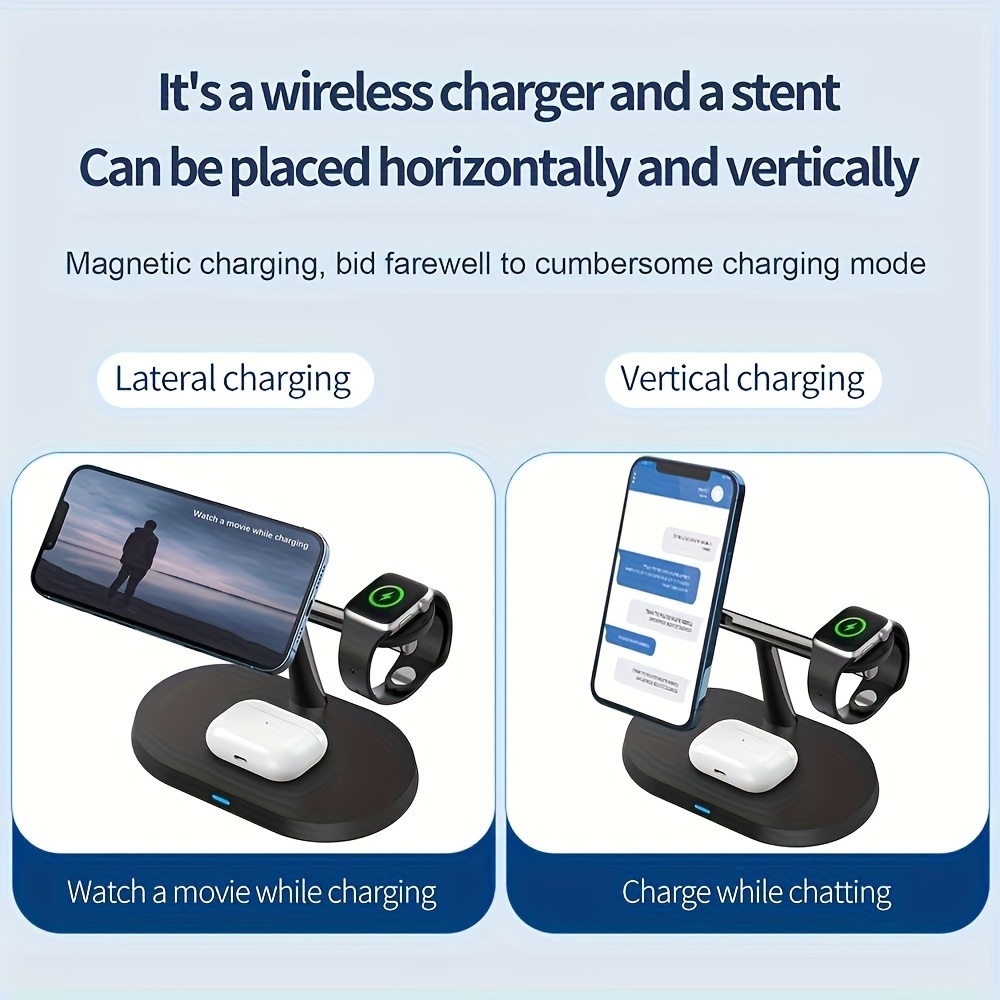 Station de charge sans fil magnétique 3-en-1 à socle ovale pour iPhone (MagSafe) et Apple Watch - Noir