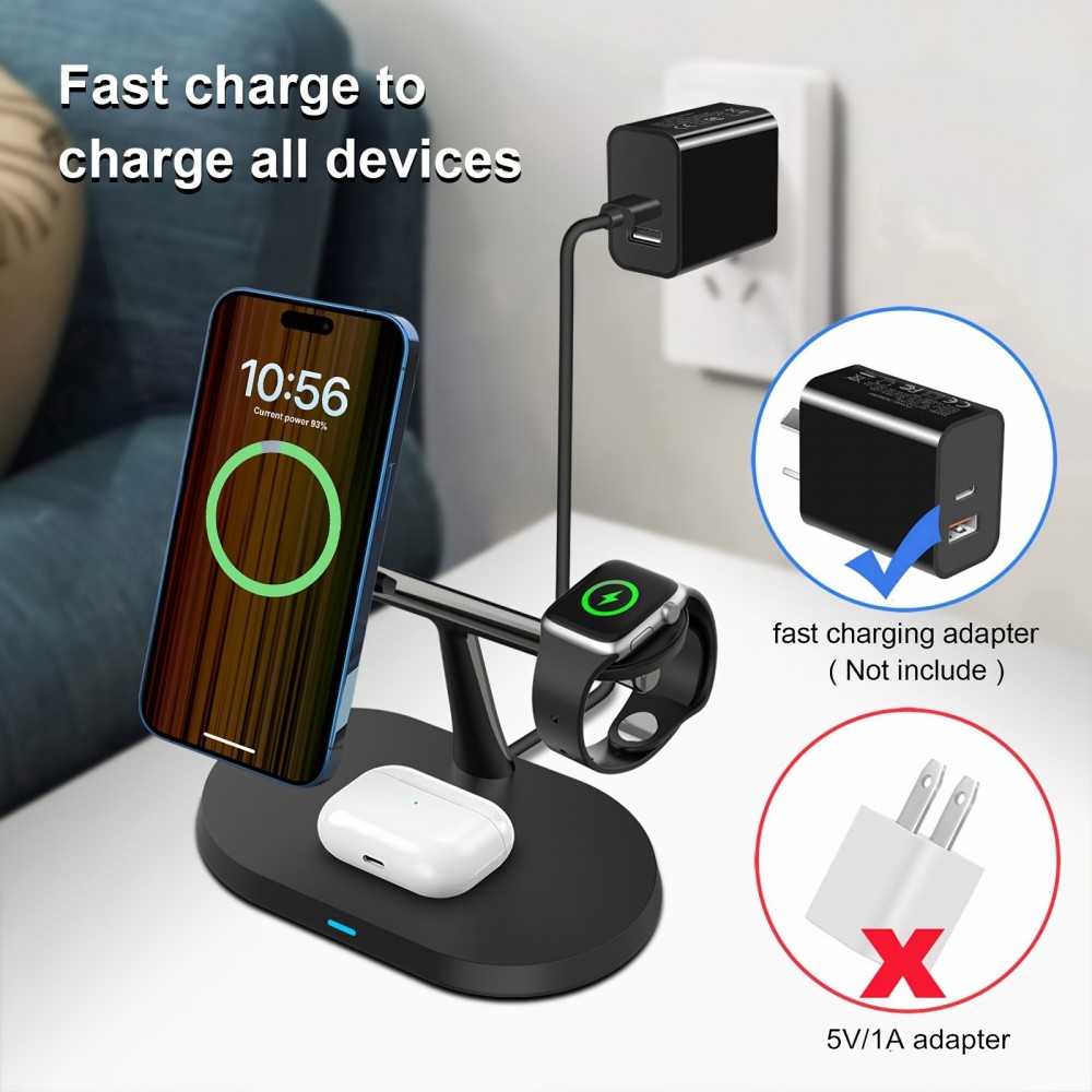 Station de charge sans fil magnétique 3-en-1 à socle ovale pour iPhone (MagSafe) et Apple Watch - Noir