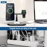 Station de charge sans fil magnétique 3-en-1 à socle ovale pour iPhone (MagSafe) et Apple Watch - Noir