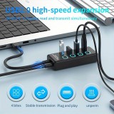Station multi-ports 4 en 1 USB 2.0 hub avec switch on & off individuel et port USB-C - Noir