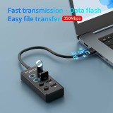 Station multi-ports 4 en 1 USB 2.0 hub avec switch on & off individuel et port USB-C - Noir
