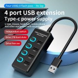 Station multi-ports 4 en 1 USB 2.0 hub avec switch on & off individuel et port USB-C - Noir