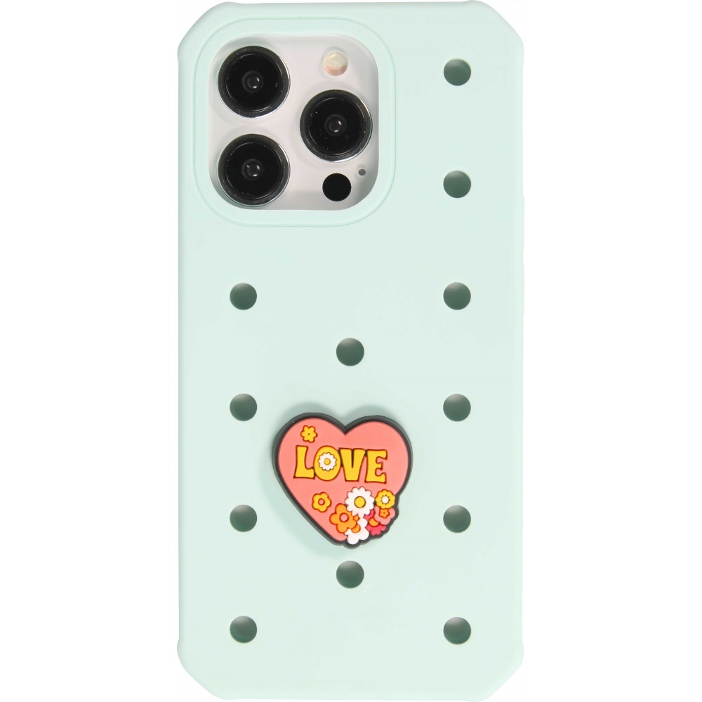 Charm bijou 3D pour coque avec trous style Crocs - Heart Love Flowers