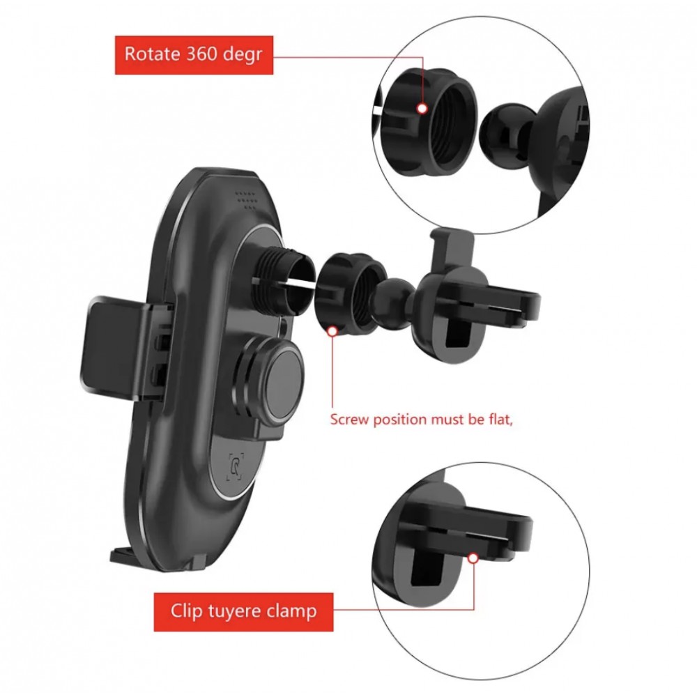 High-Tech Handyhalter 10W Qi fürs Auto - Smart Sensor mit Wireless charging - Silber