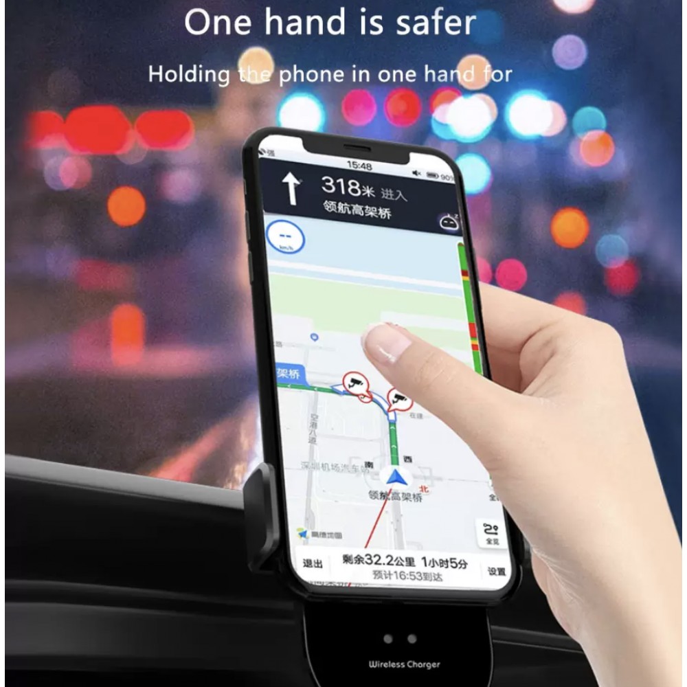 High-Tech Handyhalter 10W Qi fürs Auto - Smart Sensor mit Wireless charging - Silber