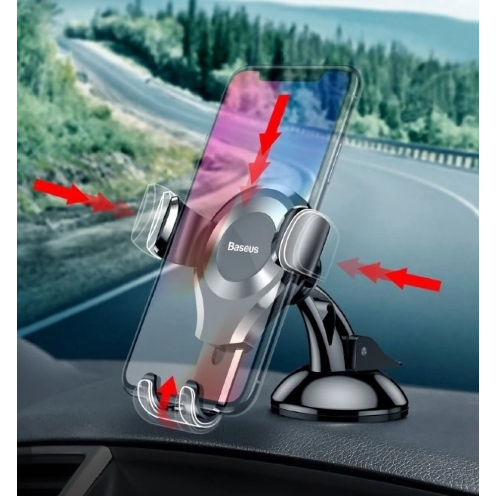 Support de voiture pour téléphone universel Gravity Baseus Osculum SUYL-XP01 pour pare-brise ou tableau de bord - Noir