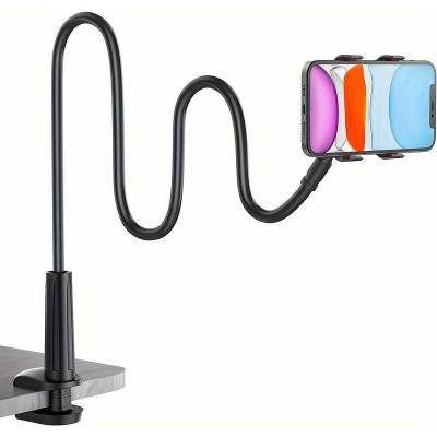 Support flexible et ajustable pour t&eacute;l&eacute;phone portable 1,3 m&egrave;tre avec pince universelle pour bord de table - Noir