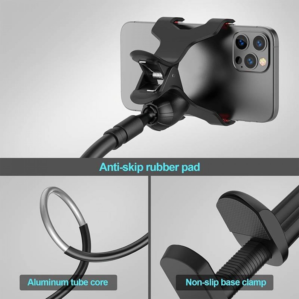 Support flexible et ajustable pour téléphone portable 1,3 mètre avec pince universelle pour bord de table - Noir