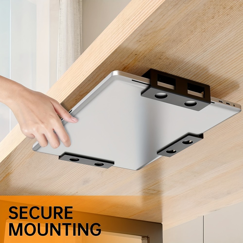 Discreter Laptop-St&auml;nder zur Untertischmontage mit Schrauben (universell, anpassbare Gr&ouml;sse) - Schwarz