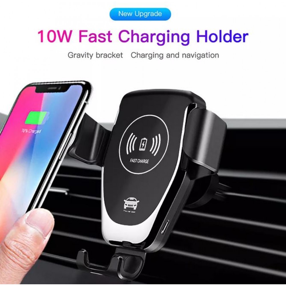 Support sans fil pour smartphone Car Mount 10W Qi Universel High Speed Charging - Noir