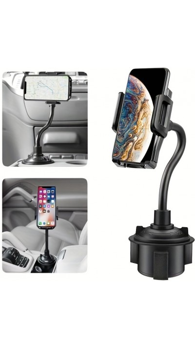 Support universel pour smartphone handsfree pour voiture pour porte-gobelet bras flexible - Noir