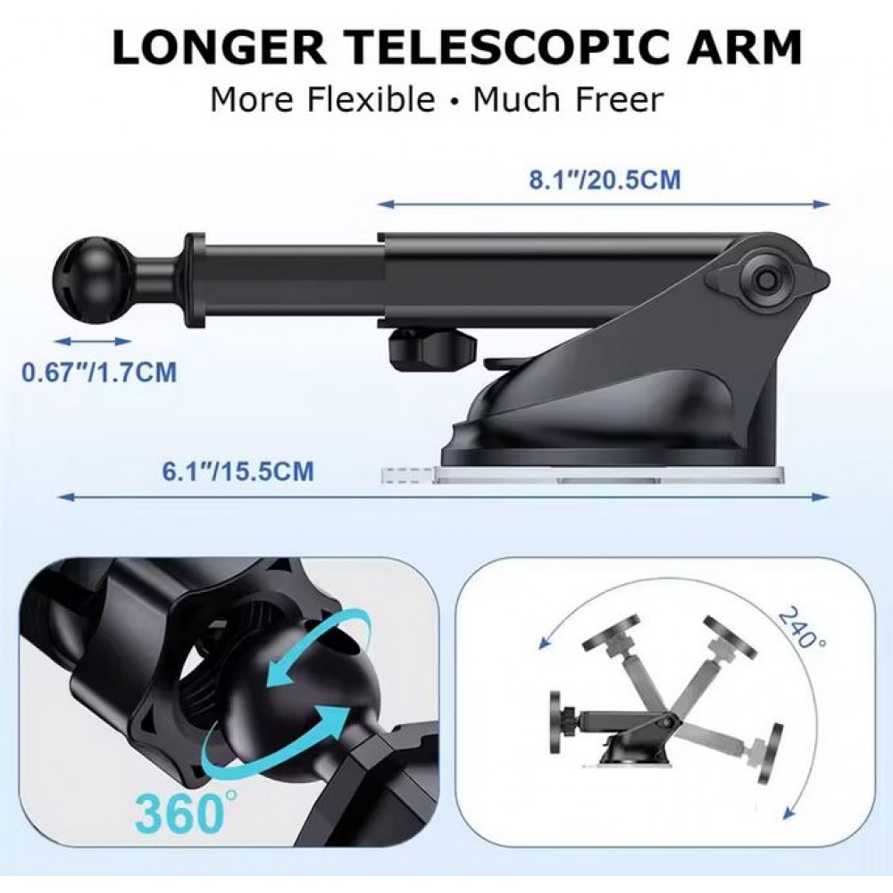 Support universel téléphone voiture pare-brise magnétique MagSafe ultra fort réglable - Noir