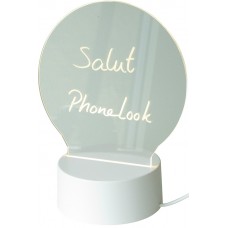 Tableau de messages lumière LED transparent avec verre rond et socle blanc