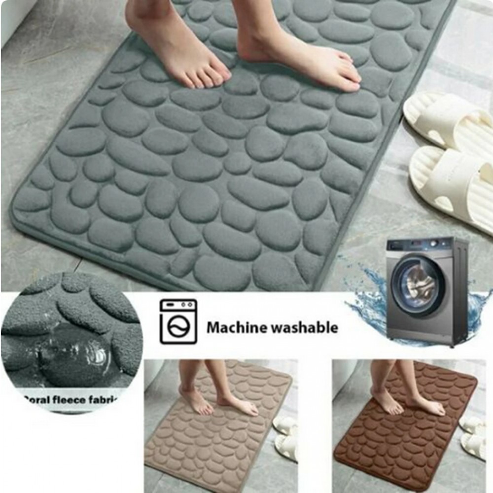 Tapis de bain effet galets mémoire de forme absorbant et anti-dérapant (40 x 60 cm) - Gris