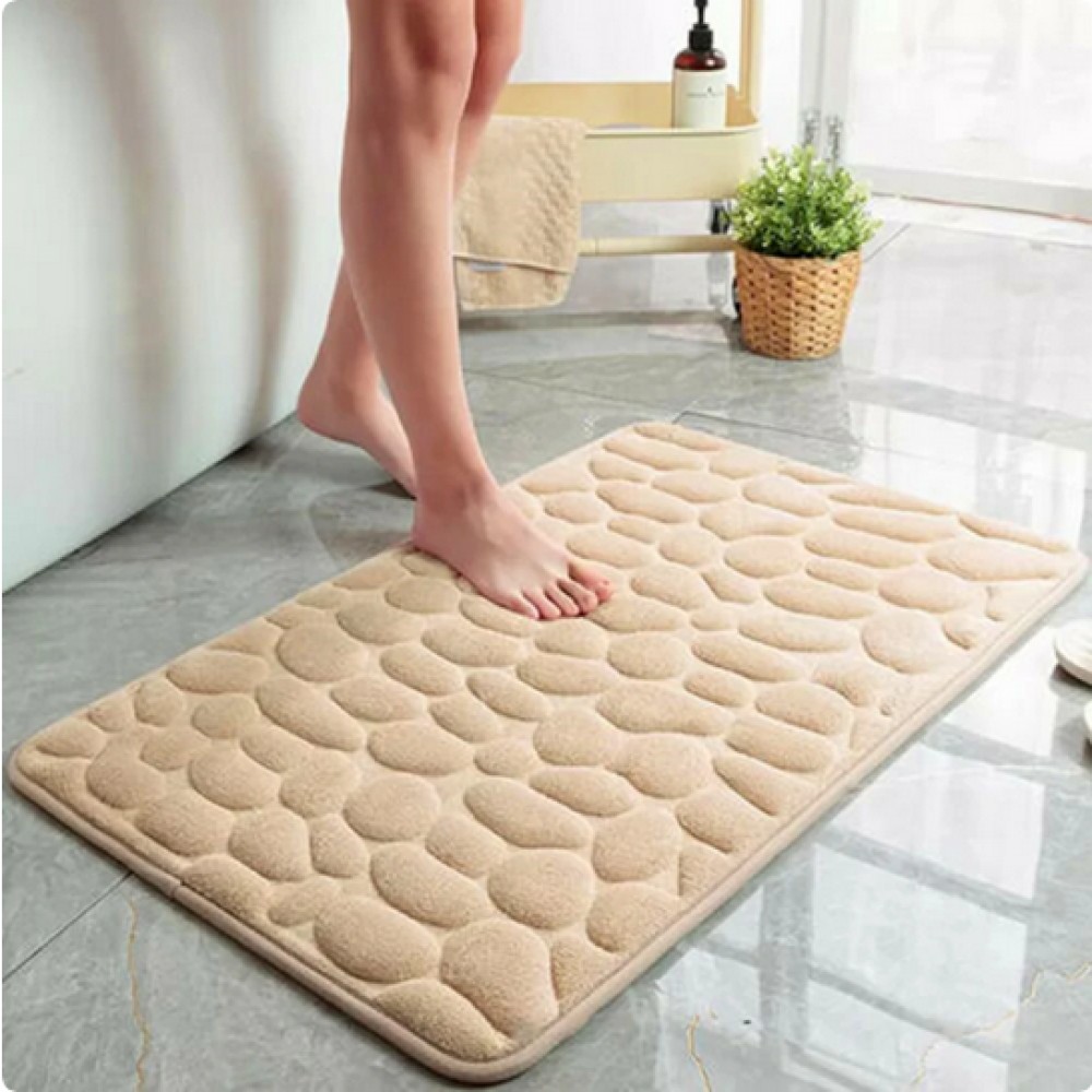 Tapis de bain effet galets mémoire de forme absorbant et anti-dérapant (40 x 60 cm) - Gris