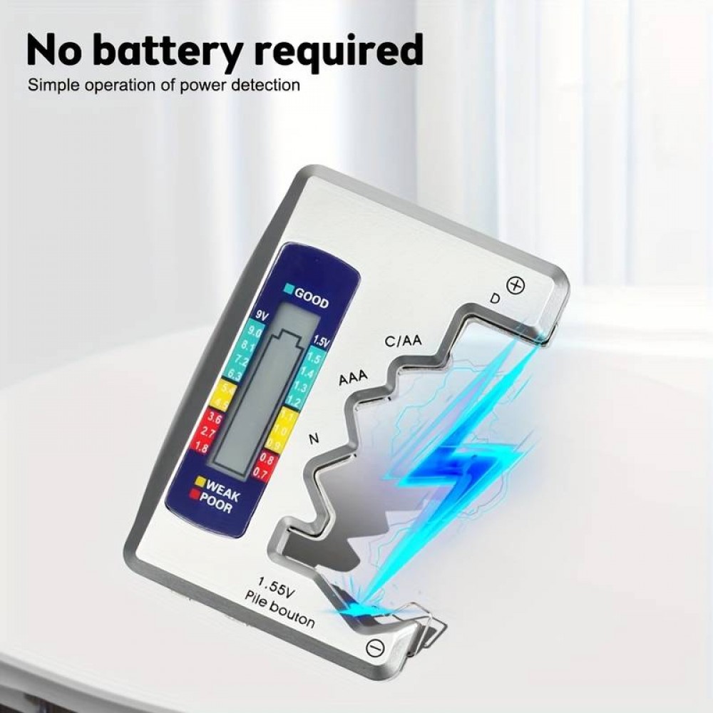Testeur de piles universel intelligent avec affichage LED intégré de la charge des piles - Argent