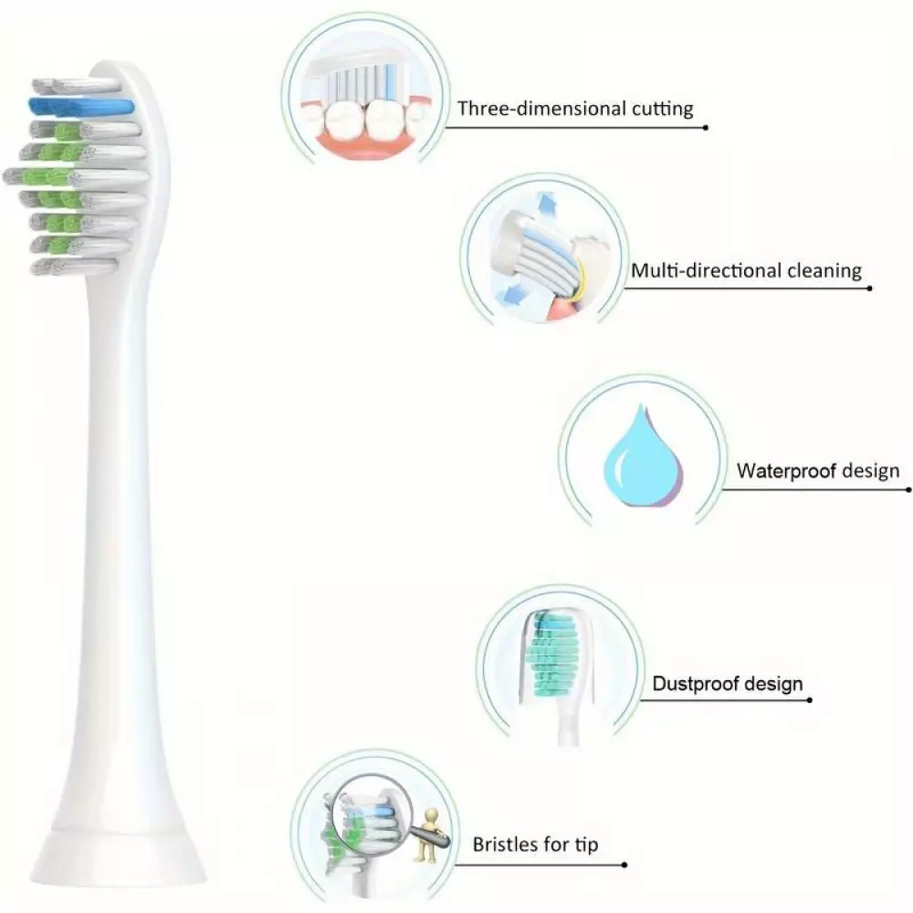Têtes de brosse à dents de remplacement diamond clean Philips Sonicare (pack de 8, pas d'origine Philips) - Blanc