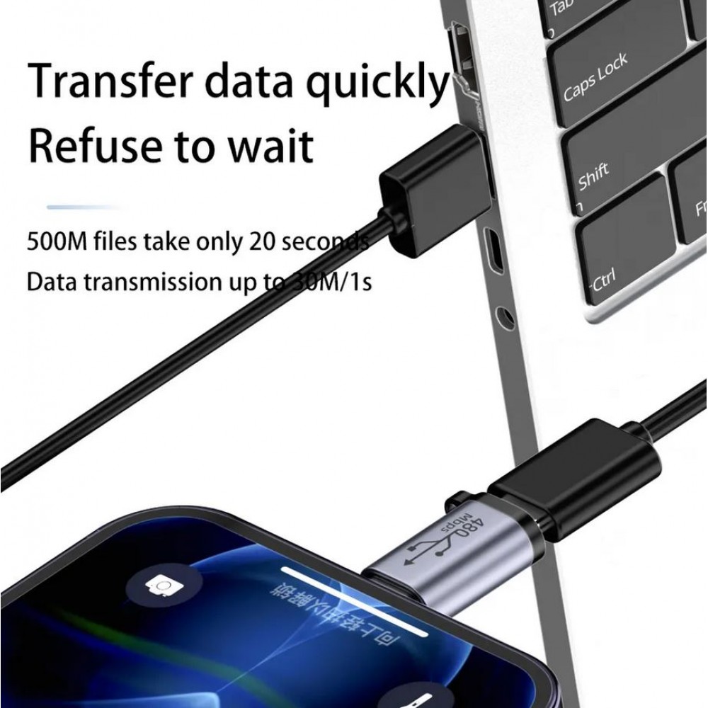 USB-C vers Lightning - Adaptateur de charge de haute qualité Connecteur Transfert de données 480Mbps Aluminium