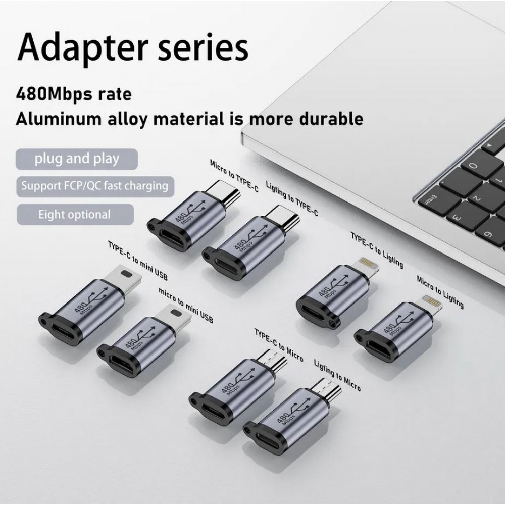 USB-C vers Lightning - Adaptateur de charge de haute qualité Connecteur Transfert de données 480Mbps Aluminium