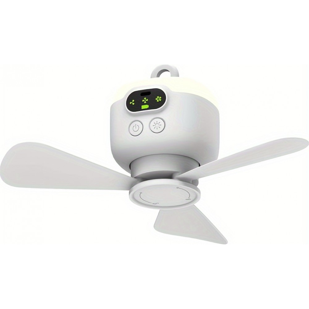 Ventilateur de camping rechargeable USB 8000 mAh avec lumière LED intégrée télécommandé blanc pour tente et extérieur - Blanc