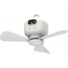 Ventilateur de camping rechargeable USB 8000 mAh avec lumière LED intégrée télécommandé blanc pour tente et extérieur - Blanc