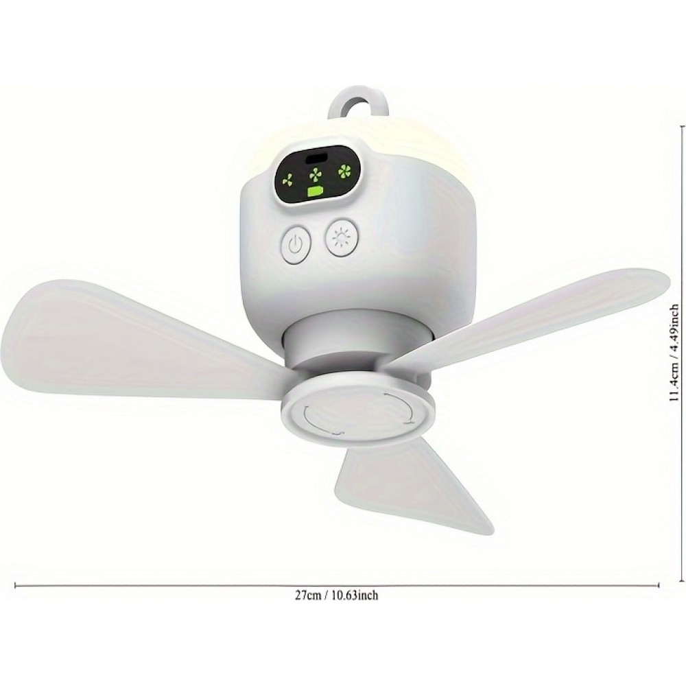 Ventilateur de camping rechargeable USB 8000 mAh avec lumière LED intégrée télécommandé blanc pour tente et extérieur - Blanc