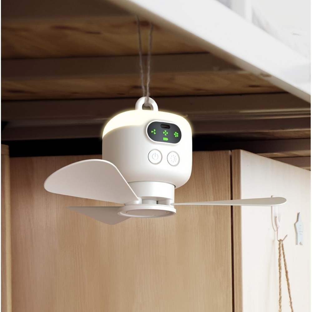 Ventilateur de camping rechargeable USB 8000 mAh avec lumière LED intégrée télécommandé blanc pour tente et extérieur - Blanc
