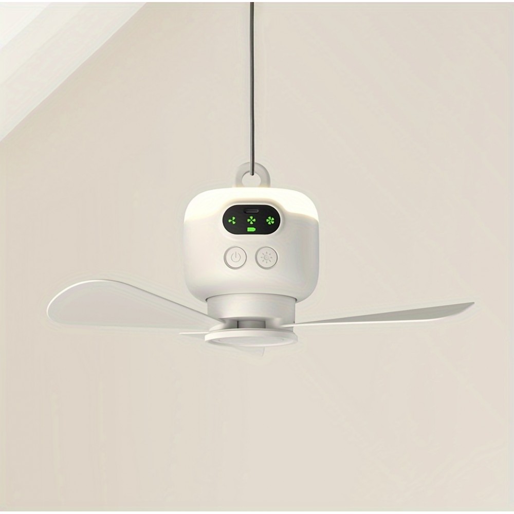 Ventilateur de camping rechargeable USB 8000 mAh avec lumière LED intégrée télécommandé blanc pour tente et extérieur - Blanc