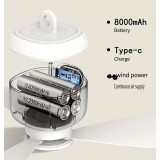 Ventilateur de camping rechargeable USB 8000 mAh avec lumière LED intégrée télécommandé blanc pour tente et extérieur - Blanc