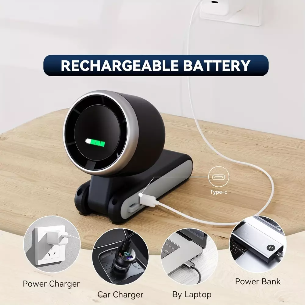 Ventilateur portable pliable rechargeable USB ultra-silencieux 5 vitesses 3600mAh autonomie 10h - Noir