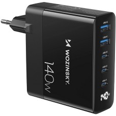 WOZINSKY Multi-adaptateur 140W Fast Charger GaN 5 in 1 Powerbooster 3x USB-C + 2x USB-A  - Noir