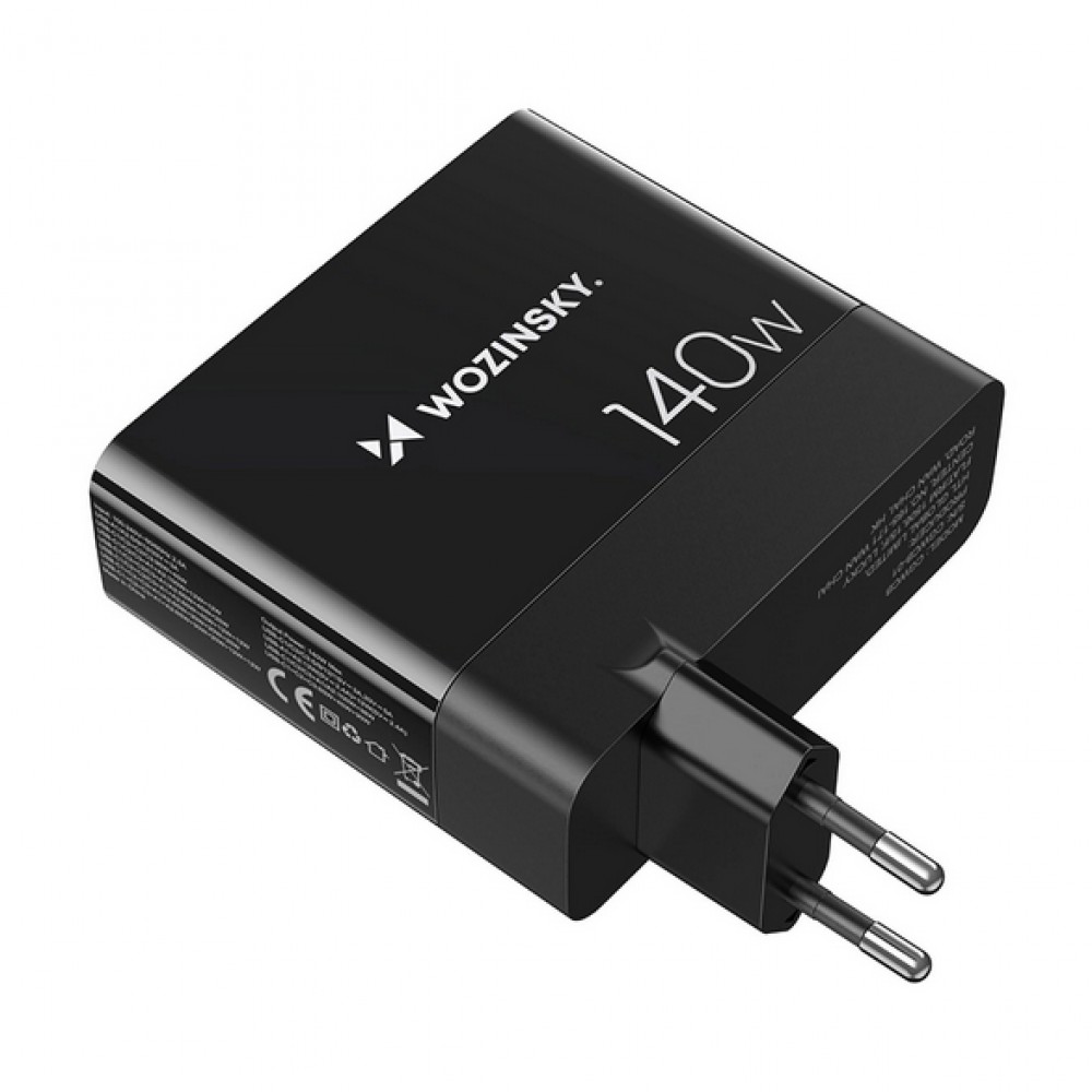 WOZINSKY Multi-adaptateur 140W Fast Charger GaN 5 in 1 Powerbooster 3x USB-C + 2x USB-A  - Noir