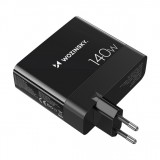 WOZINSKY Multi-adaptateur 140W Fast Charger GaN 5 in 1 Powerbooster 3x USB-C + 2x USB-A  - Noir