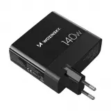 WOZINSKY Multi-Adapter 140W Fast Charger GaN 5 in 1 Powerbooster 3x USB-C + 2x USB-A  - Schwarz
