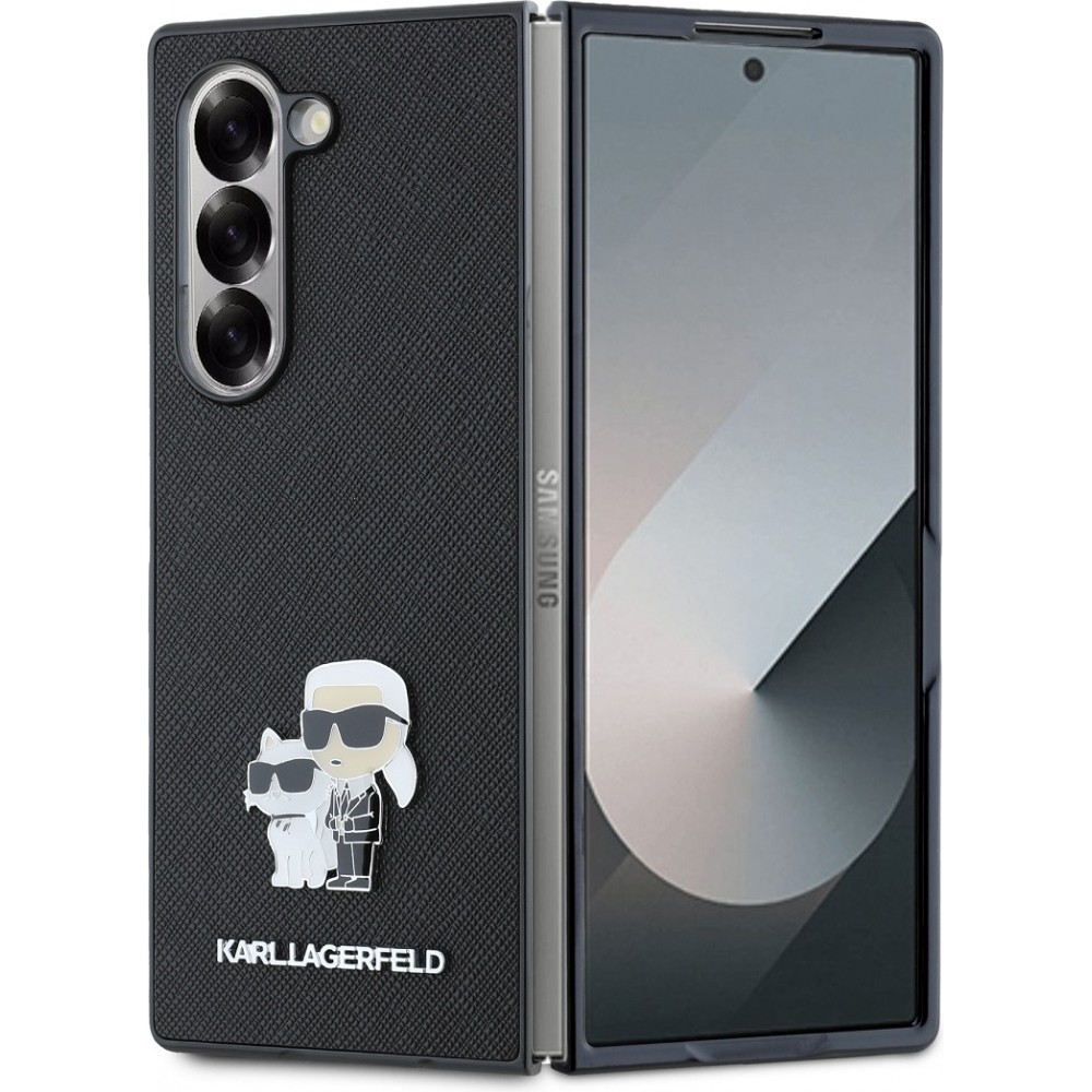 Coque Samsung Galaxy Z Fold6 -  Karl Lagerfeld Saffiano avec Karl et Choupette logo m&eacute;tallique - Noir