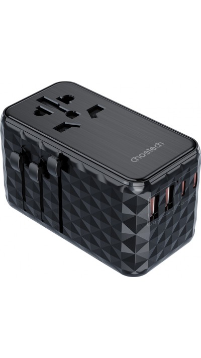 Adaptateur de voyage Universel 100W 2x USB-C 2x USB-A Choetech PD6028 EU / US / AUS / UK - Noir