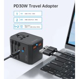 Adaptateur de voyage universel 30W tout-en-un USB-C USB-A PD 30W avec 4 prises USA / EU / UK / AUS - Noir