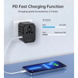 Adaptateur de voyage universel 30W tout-en-un USB-C USB-A PD 30W avec 4 prises USA / EU / UK / AUS - Noir