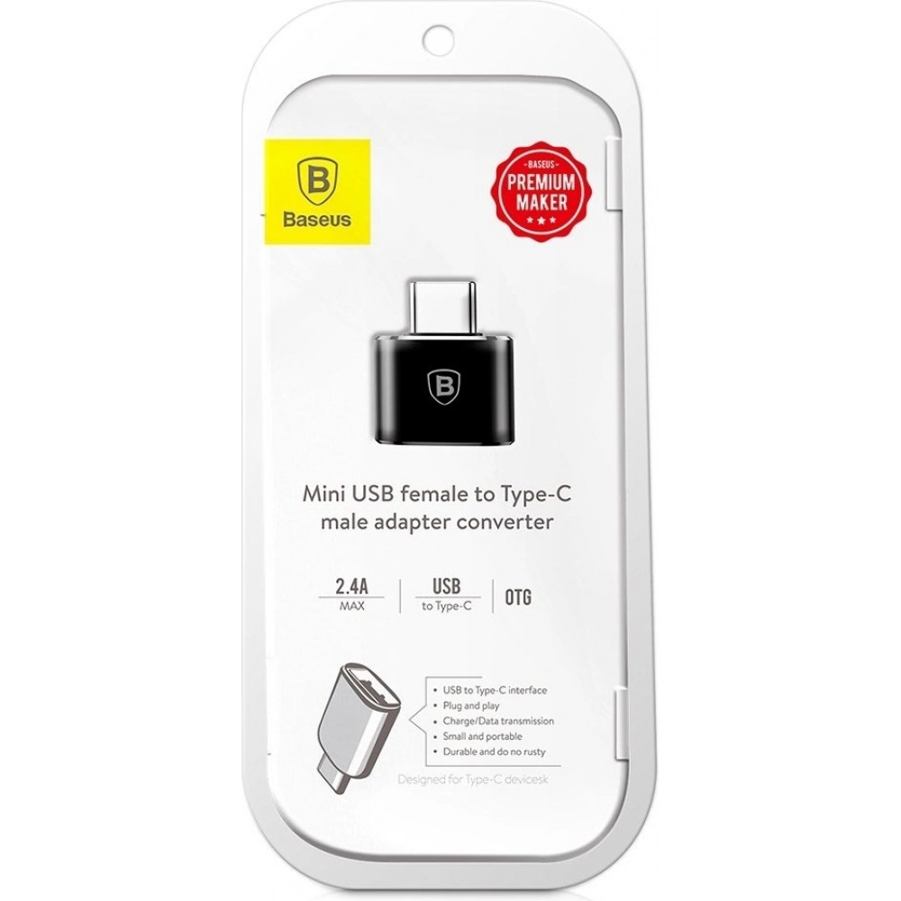 Adaptateur OTG USB-A vers USB-C Mini Baseus pour transfert de données et charge rapide - Noir