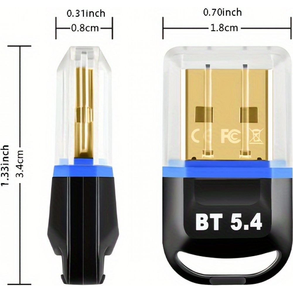 Adaptateur sans fil USB Bluetooth 5.4 pour ordinateur (casque, clavier, souris, autre) Plug and Play