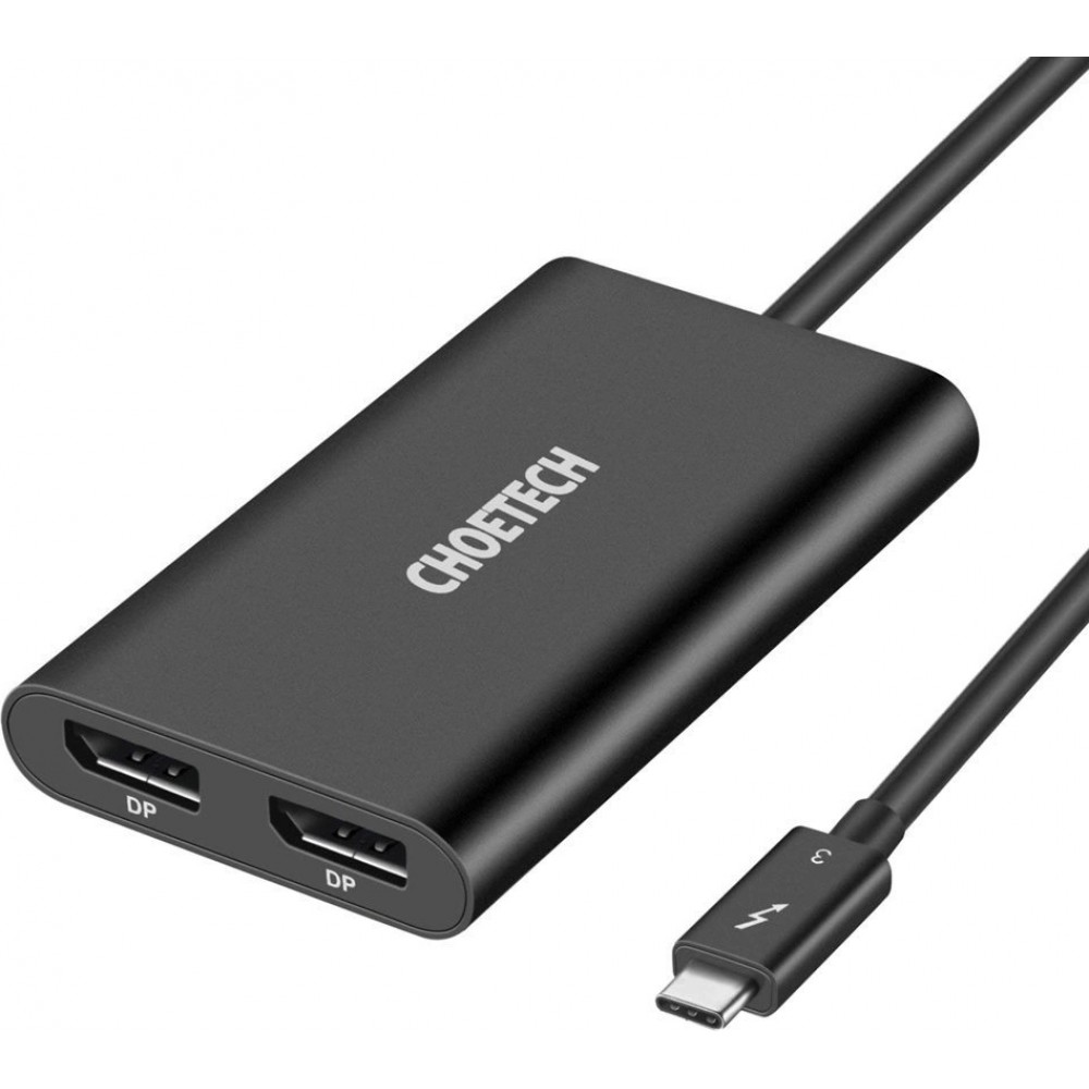 Choetech USB Type C Thunderbolt 3 Adapter 40Gbps 2x DisplayPort 4K 60Hz HUB-D03 - Schwarz