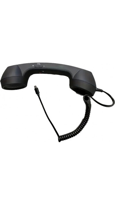 Ancien combiné téléphone rétro pour mobile avec prise USB-C compatible avec mobiles tablettes et ordinateurs portables - Noir