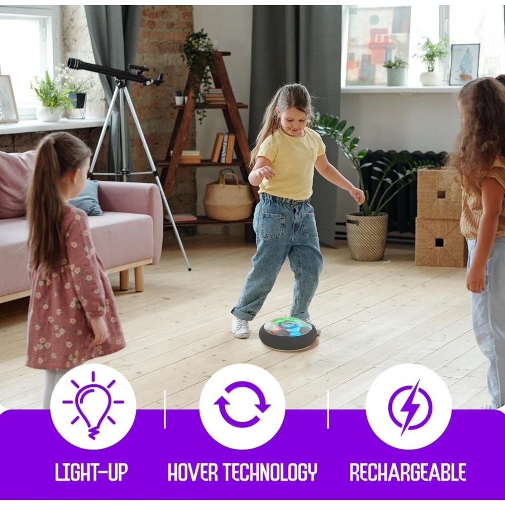 Ballon de football flottant &agrave; air avec LED jouet indoor rechargeable avec pare-chocs en mousse pour enfants - Bleu