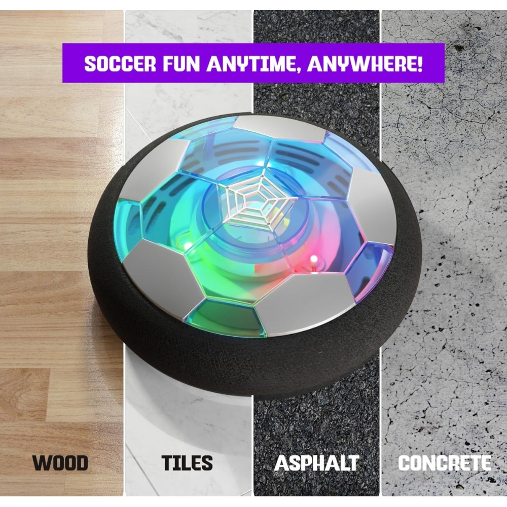 Ballon de football flottant &agrave; air avec LED jouet indoor rechargeable avec pare-chocs en mousse pour enfants - Bleu