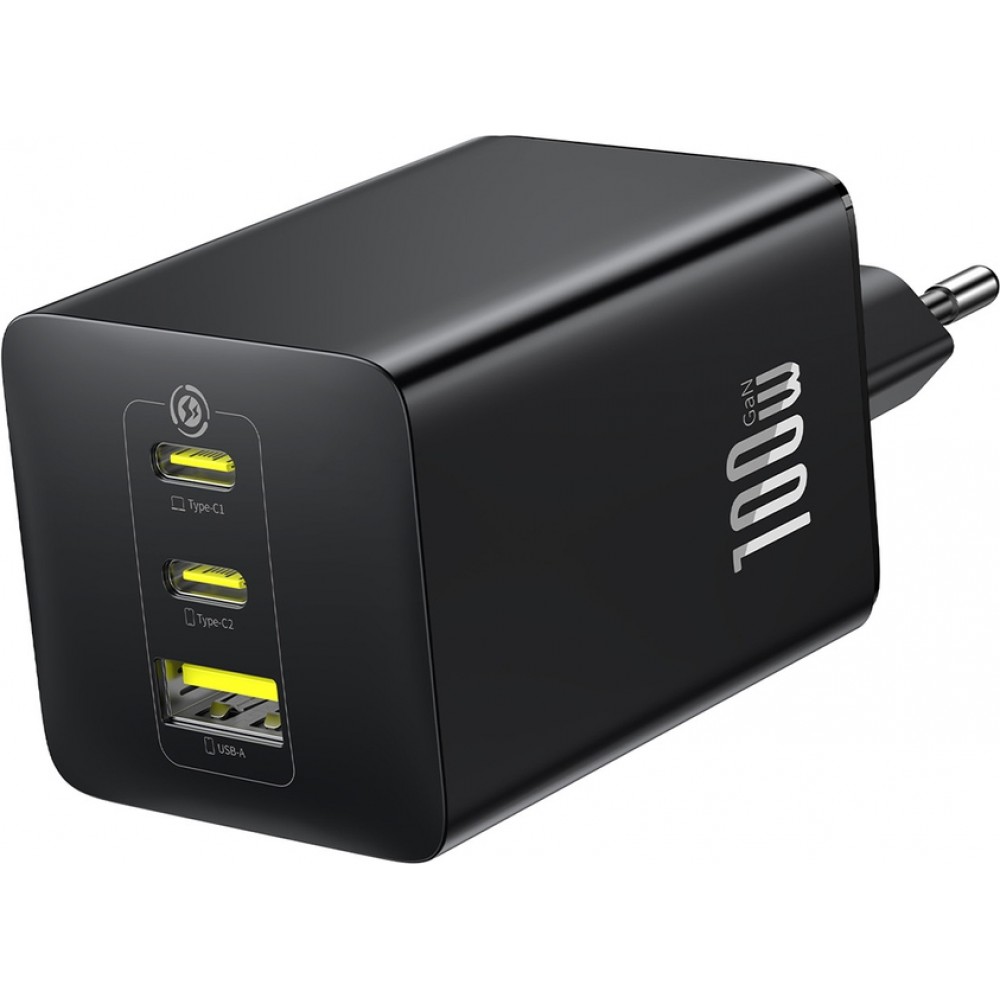 Baseus EnerFill FE11 3 en 1 chargeur mural rapide 2x USB-C / USB-A 100W - Noir