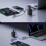 Baseus EnerFill FE11 3 en 1 chargeur mural rapide 2x USB-C / USB-A 100W - Noir