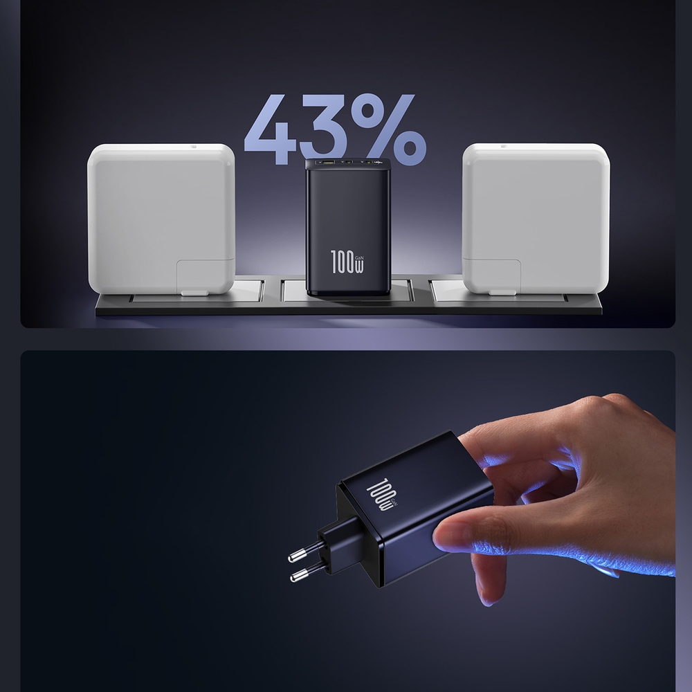 Baseus EnerFill FE11 3 en 1 chargeur mural rapide 2x USB-C / USB-A 100W - Noir