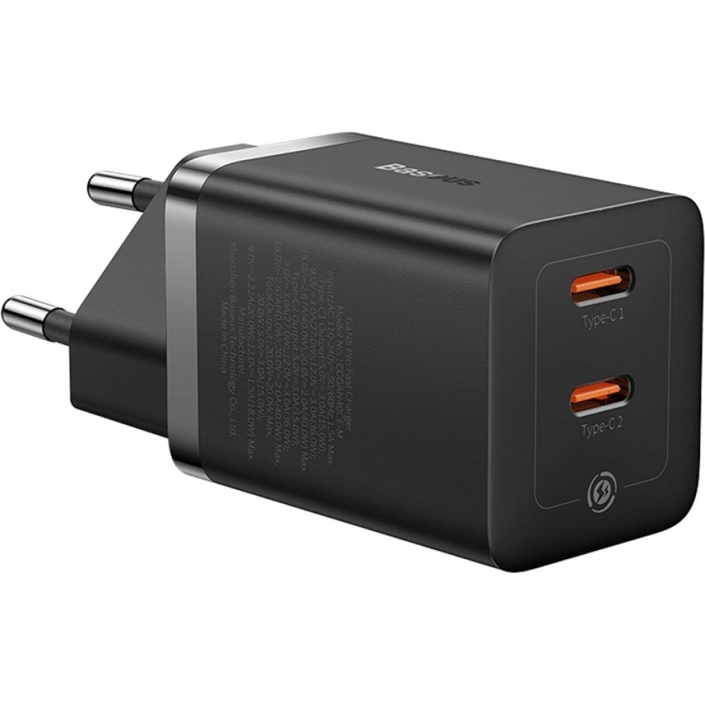 Baseus GaN5 Pro chargeur mural rapide 40W 2x USB-C - Noir