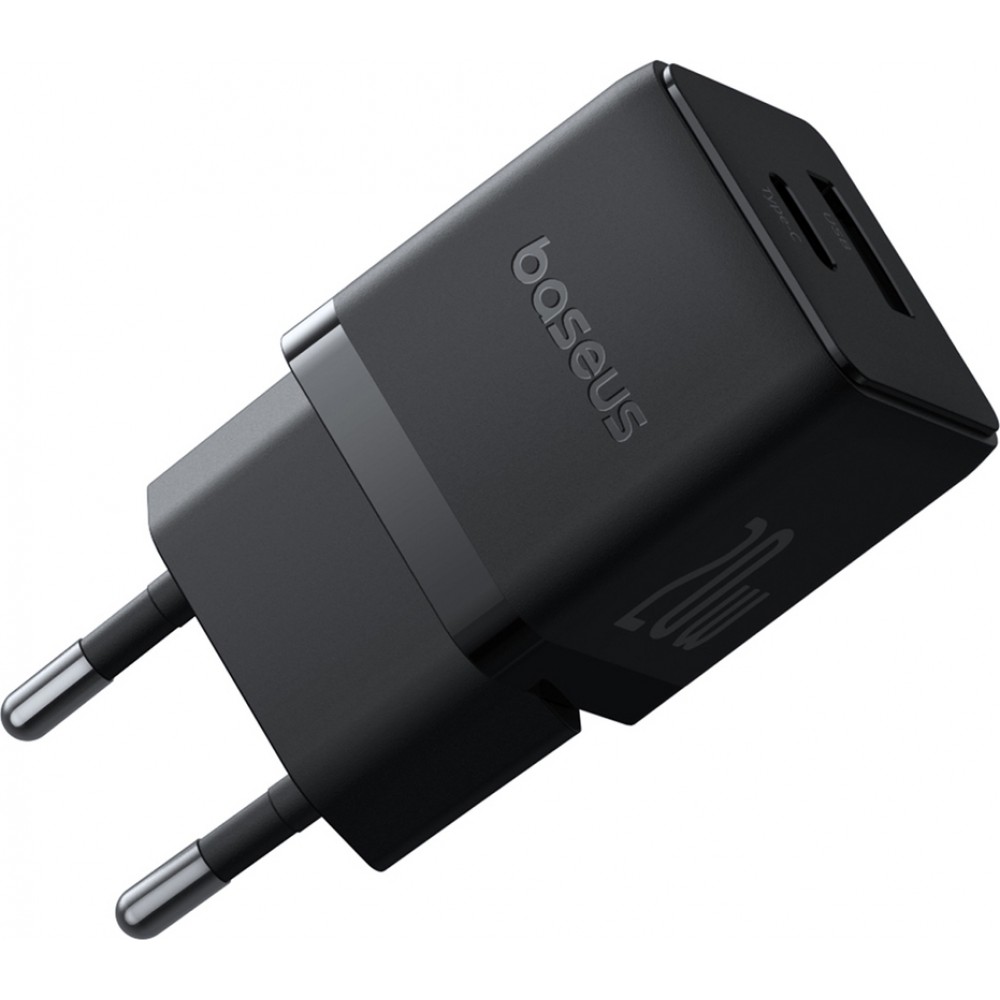 Baseus Palm 20W chargeur mural rapide USB-C / USB-A mini taille et compact - Noir